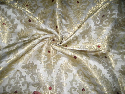 Heavy Silk Brocade Fabric Ivory,Wine &amp; Metalic Gold