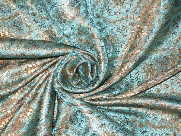 Silk Brocade Fabric Sea Blue,Gold & Brown 44" wide BRO131[3]
