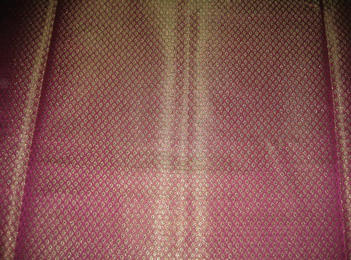 Silk Brocade Fabric Purple,Green &amp; Metallic Gold