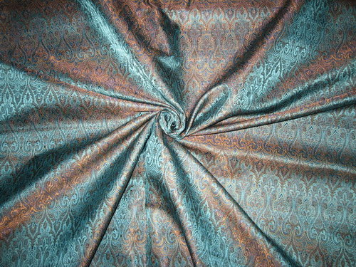Silk Brocade fabric Blue,Brown &amp; Purple 44&quot;