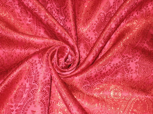 SILK BROCADE FABRIC Hot Pink color 44" wide Victorian BRO134[1]