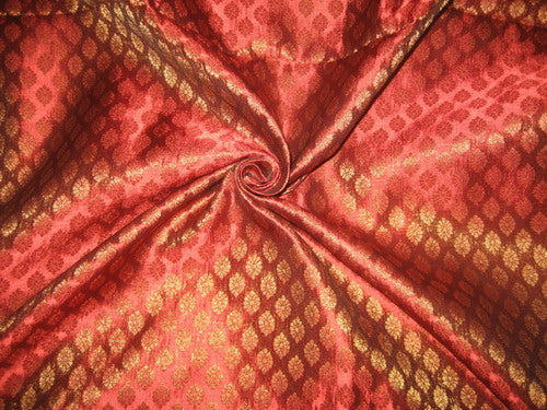 Silk Brocade Fabric Green,Red &amp; Metallic Gold*