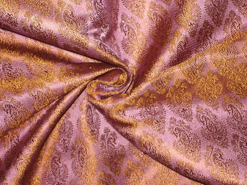 SILK Brocade Fabric Golden Brown & Pink x Lavender color 44" wide BRO16[5]