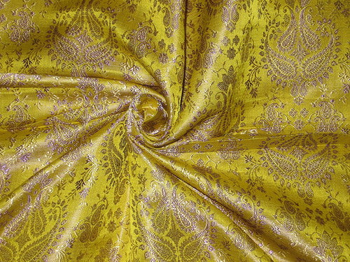 SILK BROCADE FABRIC Gold,Lime Green &amp; Lavender 44&quot;