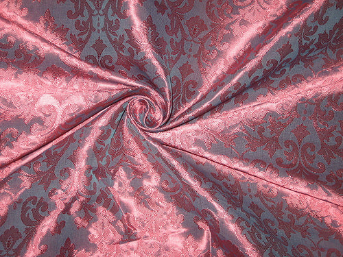 Brocade fabric Redish Pink &amp; Blue Color