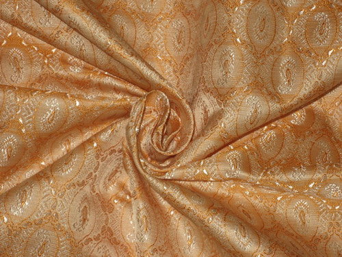 Silk Brocade Fabric Light Mandarin Orange &amp; Cream 44" wide BRO140[3]