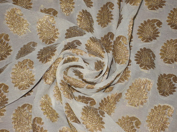 Silk Brocade Semi Sheer Fabric Metallic Golden Bronze & Ivory 44" wide BRO143[3]