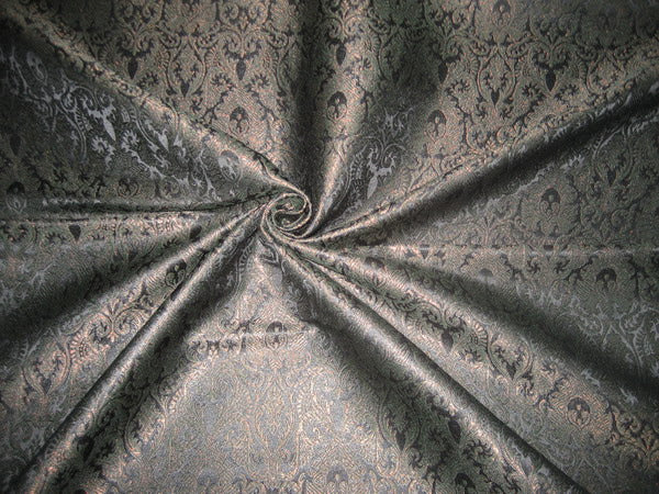 Silk Brocade Fabric Metallic &amp; Jet Black 44&quot;