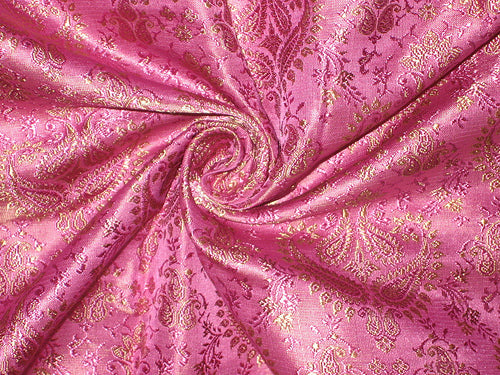 Silk Brocade Fabric Fuchsia Pink & Gold 44" wide BRO107[4]