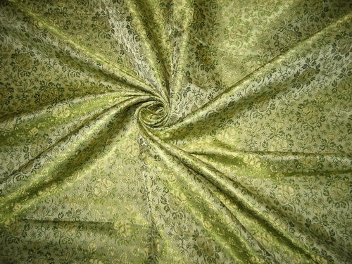 Silk Brocade Fabric Green &amp; Gold 44&quot;