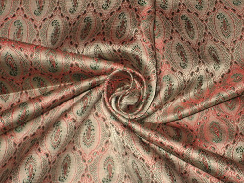 Silk Brocade Fabric Nude,Green &amp; Red 44&quot;