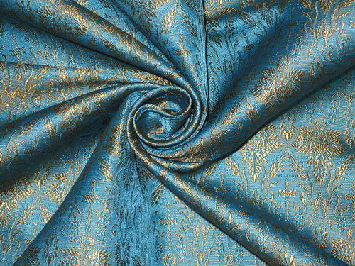 Silk Brocade Vestment Fabric Blue &amp; Gold
