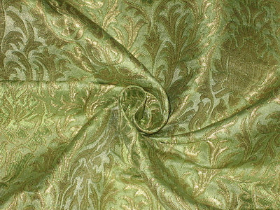 Pretty Silk Brocade Fabric Light Green &amp; Gold color 44&quot;