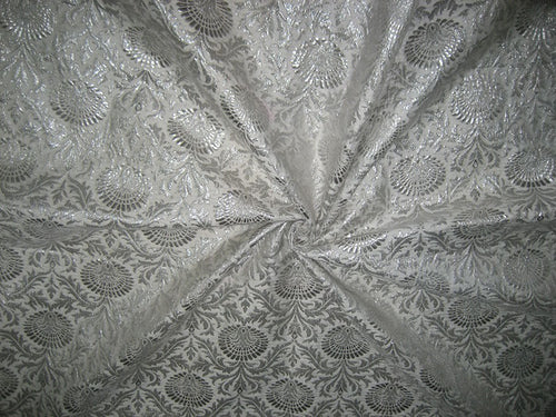 Silk Brocade Fabric Metallic Silver & Ivory color 44" wide BRO145[1]