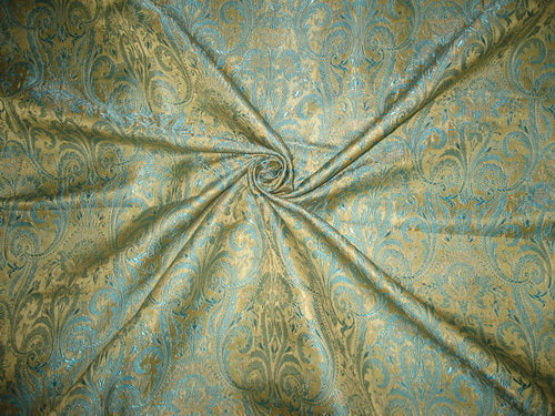 Silk Brocade Fabric Gold, Blue & Metallic Gold color 44" wide BRO149[5]