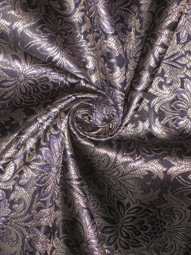 Silk Brocade fabric Navy Blue,Black &amp; Metallic Gold Colour