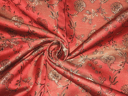 Silk Brocade fabric Rust,Bronze & Black Colour available for bulk preorder 44" wide BRO150[4]