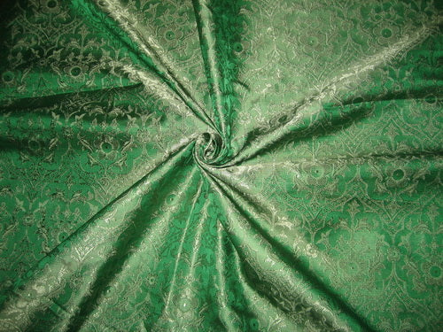 SILK BROCADE FABRIC Emerald Green colour Vestment design 44" wide BRO46[2]