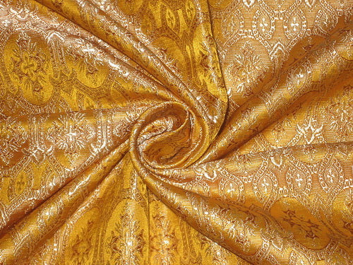Silk Brocade Vestment Fabric Mustard Yellow,Light Brown & Cream 44" wide BRO153[2]
