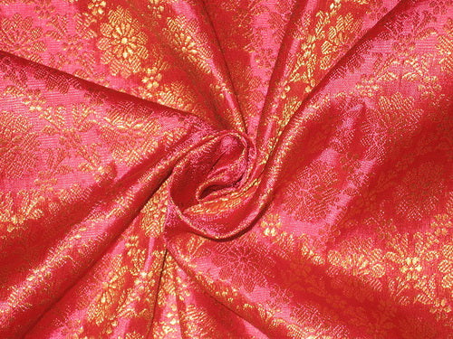 Spun Silk Brocade Fabric Hot Pink Metallic Gold 44" BRO153[7]