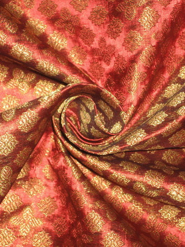 Spun Silk Brocade Fabric Wine Red,Green Metallic Gold 44" wide BRO153[6]