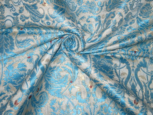 Heavy Silk Brocade Fabric Blue, Red, Cream &amp; Gold BRO77[3]