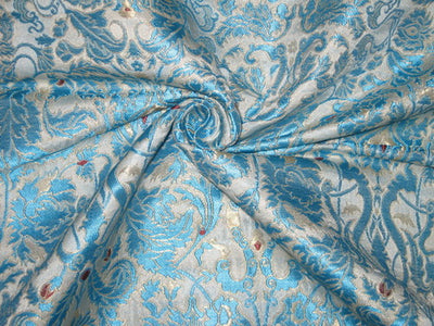 Heavy Silk Brocade Fabric Blue, Red, Cream &amp; Gold BRO77[3]
