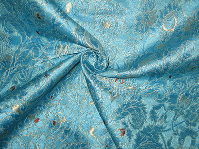 Heavy Silk Brocade Fabric Blue,Red &amp; Gold BRO77[4]