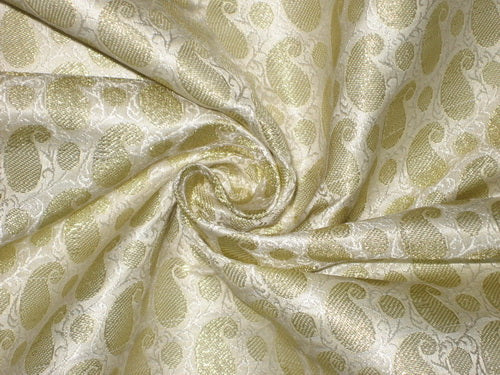 Silk Brocade Fabric Cream & Gold color 44" wide BRO78[3]