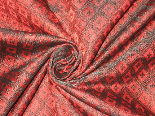 Silk Brocade fabric Dark Red & Black Colour 44" wide BRO154[4]