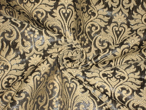 Silk brocade fabric Metallic steel dark grey & Golden Cream color 44" wide BRO156[7]
