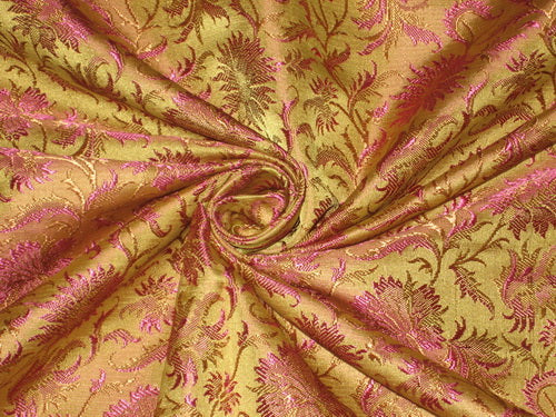 Silk brocade fabric Olive Green,Brown & Pink color 44" wide BRO156[4]