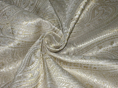 Heavy Silk Brocade Fabric Ivory &amp; Gold 36" wide BRO91[4]