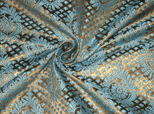 SPUN /BANANA FIBRE BROCADE FABRIC Blue & Metallic GOLD BRO130[5]