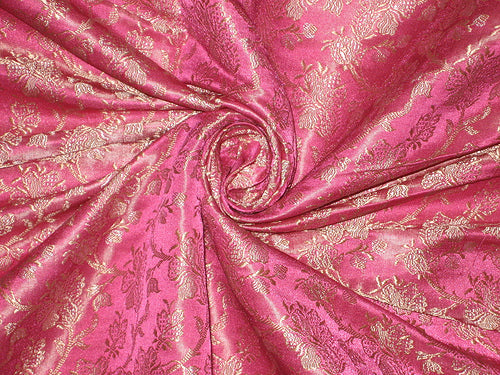 SILK BROCADE FABRIC Hot Pink & Gold color 44" wide BRO8[3]