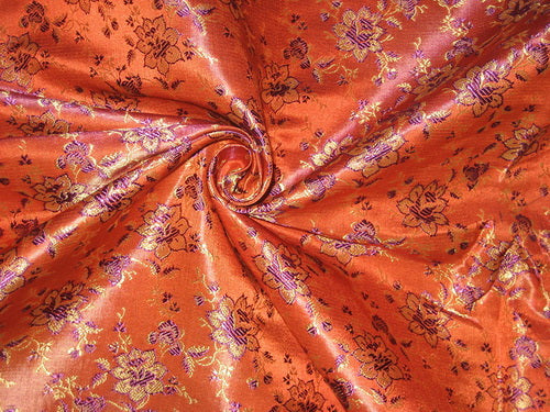 SILK BROCADE FABRIC Orange,Gold & Purple 44" wide BRO19[2]