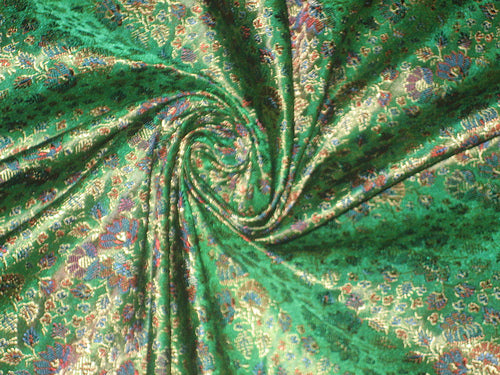 Silk Brocade Fabric Green & Gold floral design 44" wide BRO38[1]