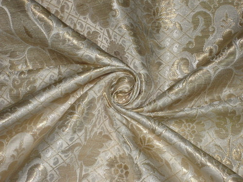 Heavy Silk Brocade Fabric Metallic Gold &amp; Ivory 36&quot; width id= 2658