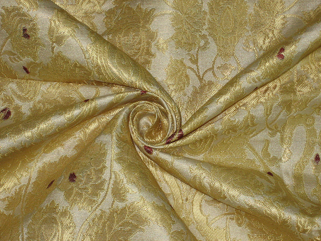 Heavy Silk Brocade Fabric Metallic Gold,Red &amp; Cream