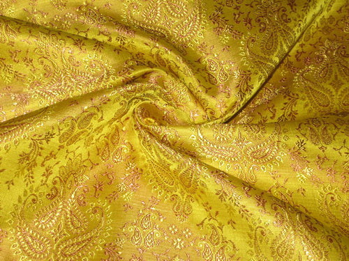 Silk Brocade Fabric Dark Lime Yellow & Dark Salmon 44" wide BRO64[6]