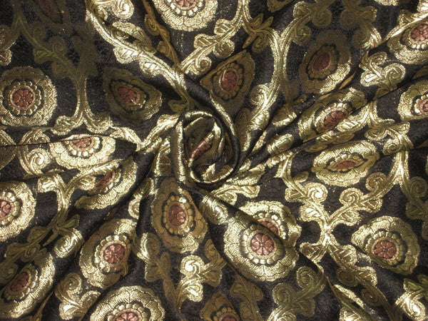 Silk Brocade Fabric Black, Antique Gold & Gold colour 44" wide BRO92[4]