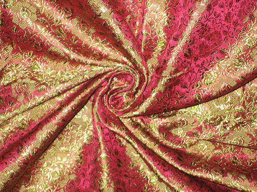 Silk Brocade fabric Pink, Green & Gold 44" wide BRO47[4]