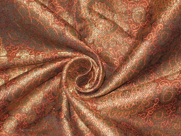 Spun Silk Brocade fabric Orange,Black Metallic Gold 44" wide BRO53[2]