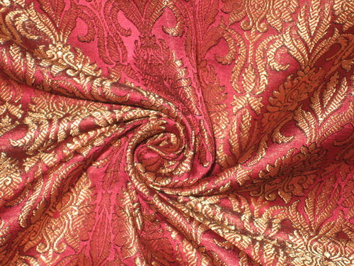 Silk Brocade fabric Metallic Gold & Dark Pink 44" wide BRO158[5]