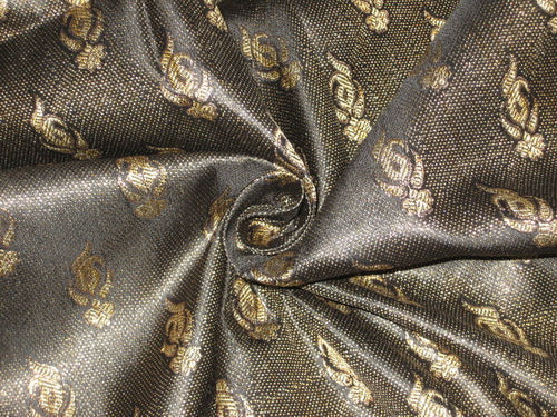 Silk Brocade fabric Black &amp; Metallic Gold Colour*