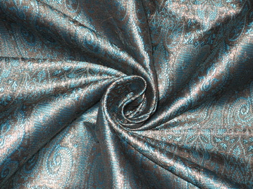 Silk Brocade fabric Blue, Black & Metallic Antique Gold 44" wide BRO53[3]