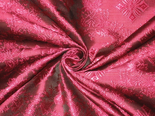 SILK BROCADE FABRIC Pink & Black colour 44" wide Vestment design BRO159[2]
