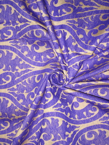 Heavy Silk Brocade Fabric Ink Blueish Purple &amp; Light Gold color 44&quot;