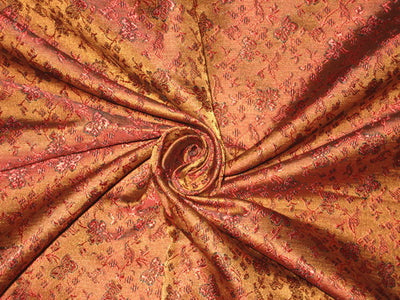 SILK BROCADE FABRIC Red,Brown & Black color 44" wide BRO160[4]