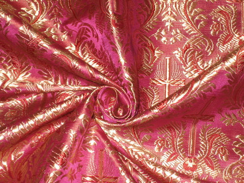 SILK BROCADE FABRIC Pink & Gold colour Vestment design 44" wide BRO159[1]